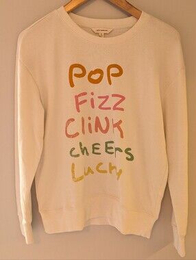 LuckyBrand “Pop Fizz Clink Cheers “ Graphic Pull Over Sweatshirt Women Sz Small